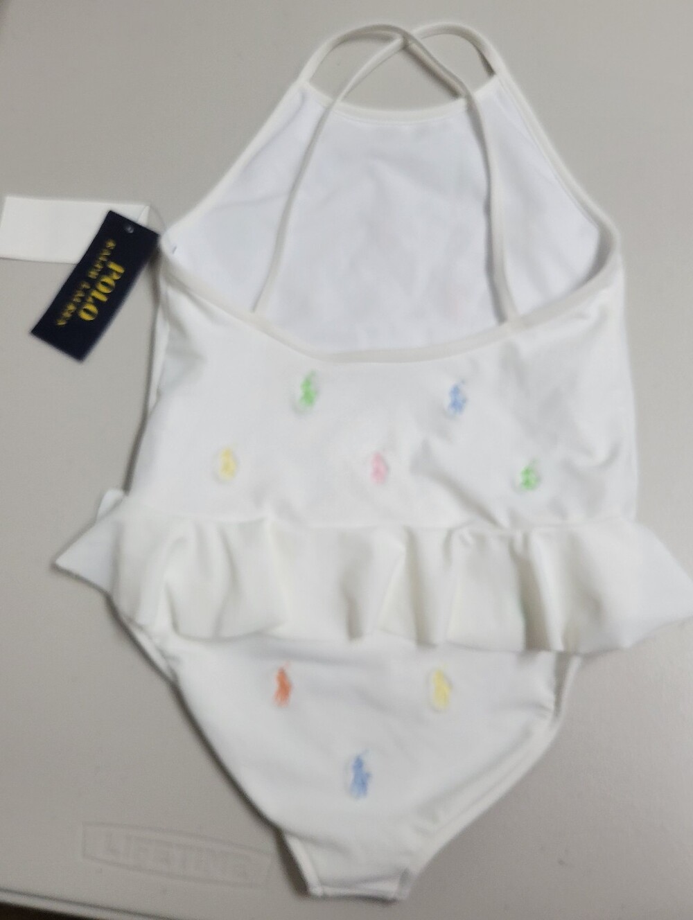 Polo Ralph Lauren NWT White One-Piece Girls Swimsuit with Multicolor Pony Logo. - Picture 5 of 16